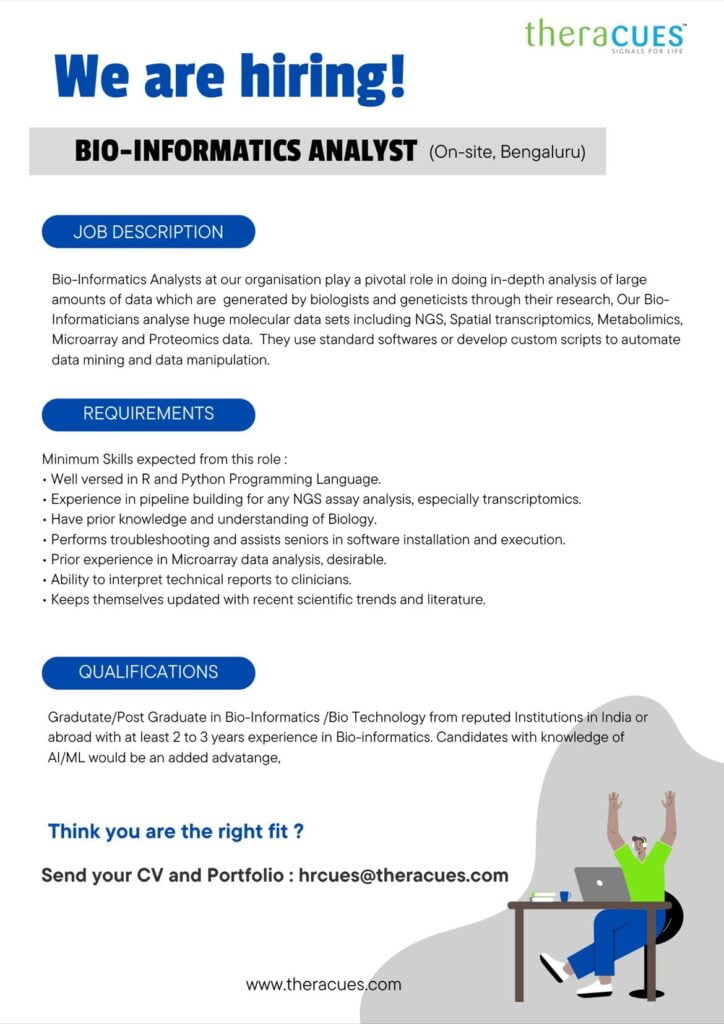 Theracues Hiring for Bio-Informatics Analyst (On-site, Bengaluru) - Quick Apply