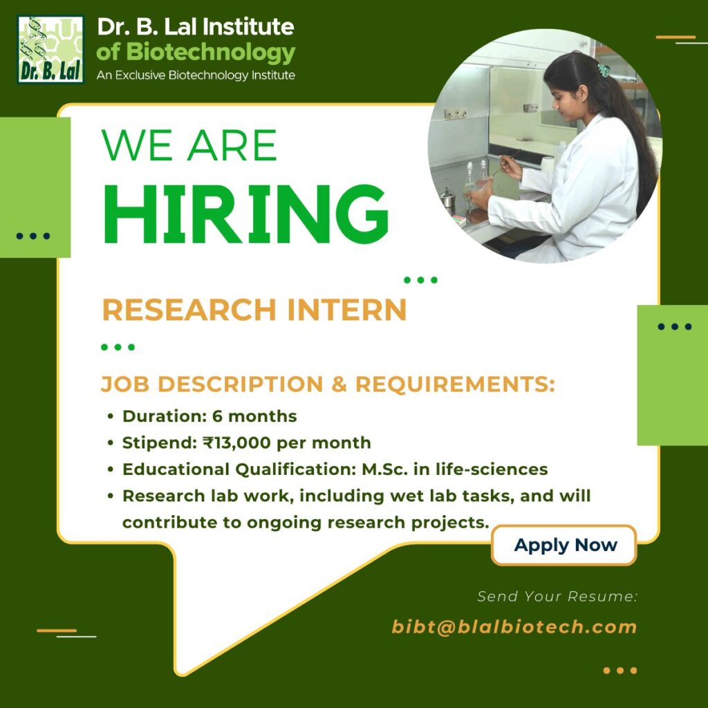 6 Months Research Intern at Dr. B. Lal Institute [₹13,000/M]