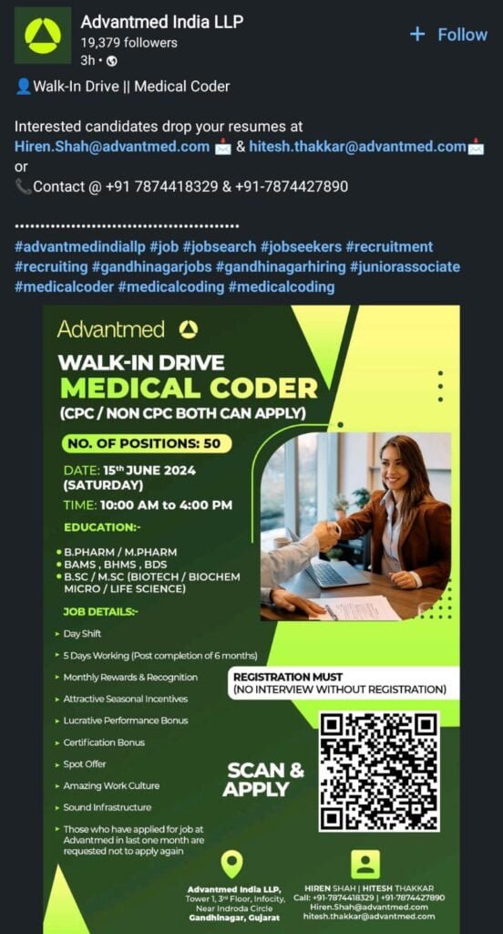 Freshers Needed For Medical Coding