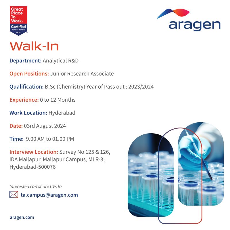Freshers & Exeperinced | Aragen Lifescience Hiring in Analytical R&D Freshers & Exeperinced | Aragen Lifescience Hiring in Analytical R&D