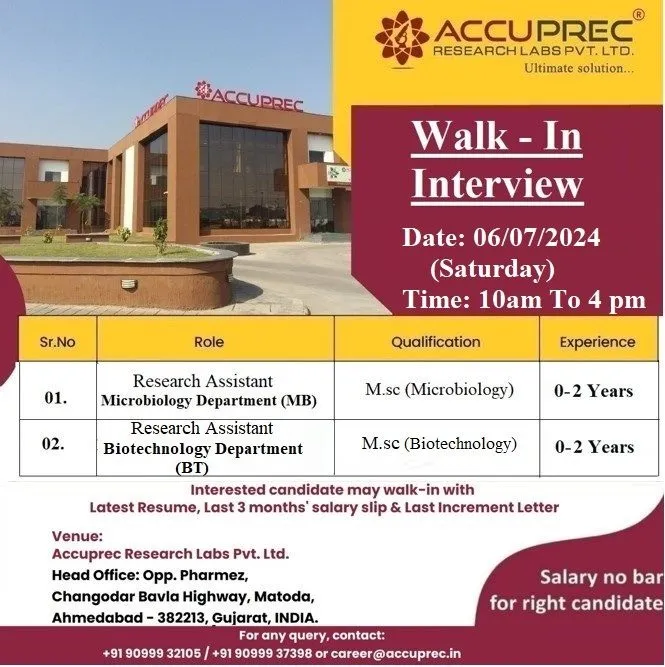 Accuprec Research Hiring for Freshers & Experienced for Research Assistant Accuprec Research Hiring for Freshers & Experienced for Research Assistant