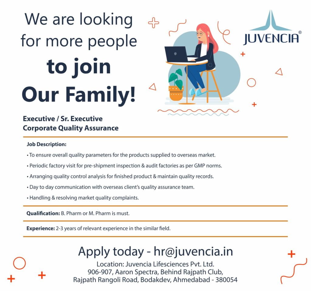 Juvencia Lifesciences Hiring for CQA / Business Development / HR Management Juvencia Lifesciences Hiring for CQA / Business Development / HR Management