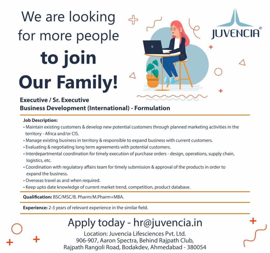 Juvencia Lifesciences Hiring for CQA / Business Development / HR Management Juvencia Lifesciences Hiring for CQA / Business Development / HR Management