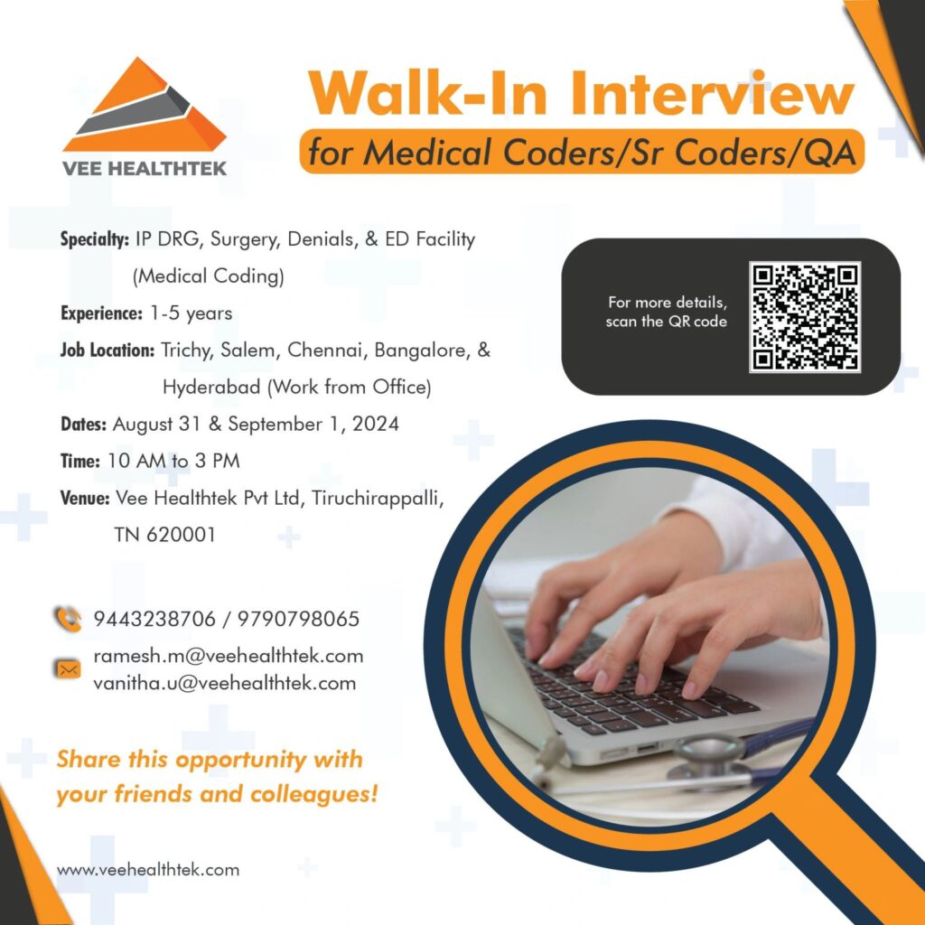 Vee Healthtek Hiring for Medical Coding Trainees / QA Vee Healthtek Hiring for Medical Coding Trainees / QA