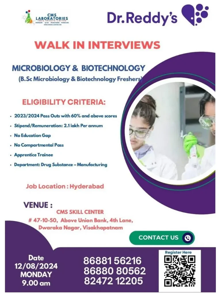Dr.Reddy’s Hiring FRESHERS for Microbiology / Biotechnology Dr.Reddy’s Hiring FRESHERS for Microbiology / Biotechnology