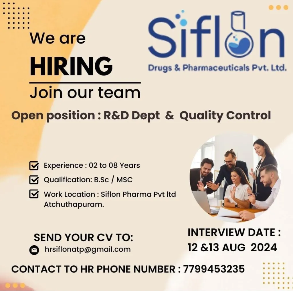 Siflon Pharma Hiring or Quality Control / R&D Siflon Pharma Hiring or Quality Control / R&D