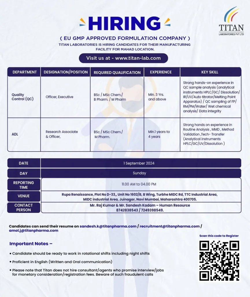 Titan Lab Hiring for Quality Control / ADL Titan Lab Hiring for Quality Control / ADL
