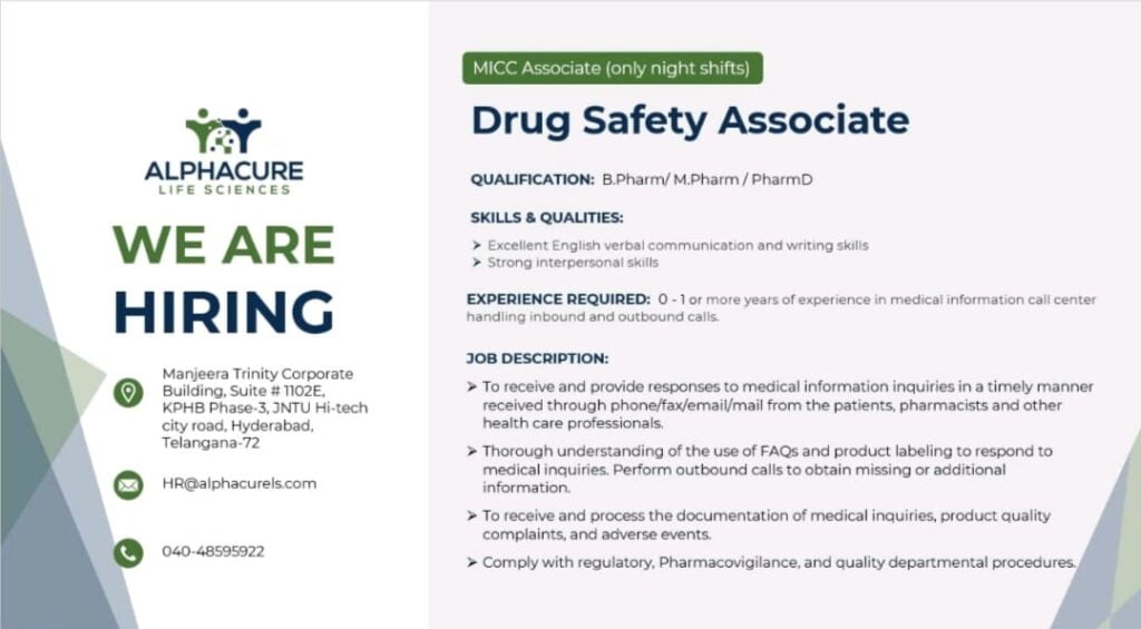 Freshers | Alphacure Life Sciences Hiring Drug Safety Associate Night Shift