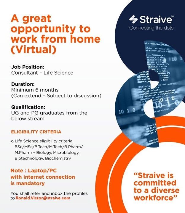 Work from Home Job for B.Sc, M.Sc, B.Pharm, M.Pharm, B.Tech, M.Tech @Straive Work from Home Job for B.Sc, M.Sc, B.Pharm, M.Pharm, B.Tech, M.Tech @Straive