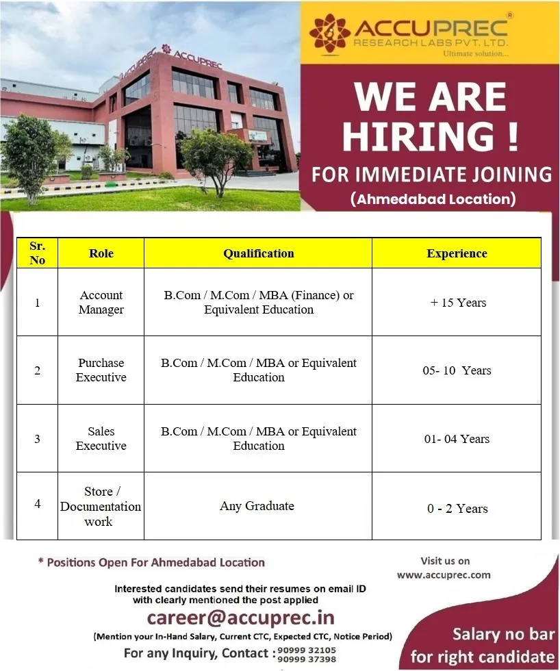 Accuprec Research Hiring for Freshers & Experienced Accuprec Research Hiring for Freshers & Experienced