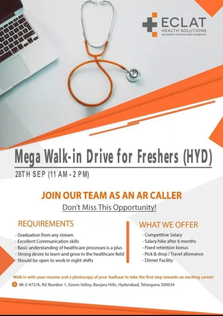 ECLAT Health Solutions Mega Hiring for Freshers – Any Graduates ECLAT Health Solutions Mega Hiring for Freshers – Any Graduates