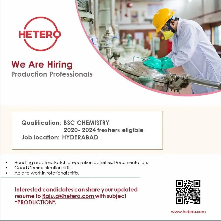 Hetero Labs Hiring for FRESHERS - Production Hetero Labs Hiring for FRESHERS - Production