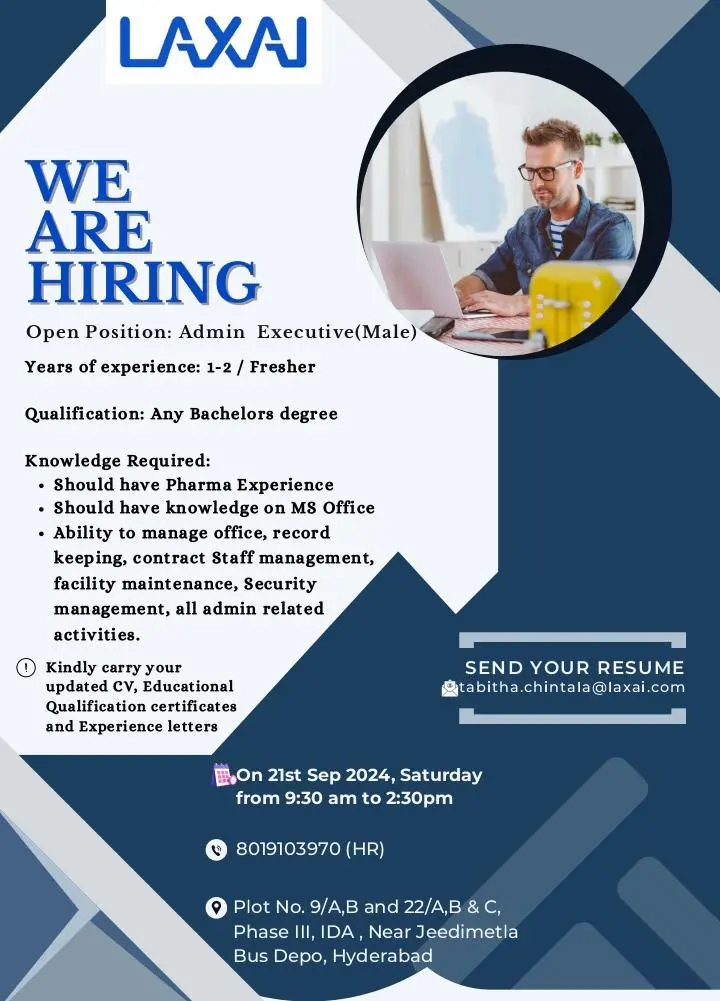 LAXAI Life Sciences Hiring for Freshers & Experienced in QA / QC / Production / Admin LAXAI Life Sciences Hiring for Freshers & Experienced in QA / QC / Production / Admin