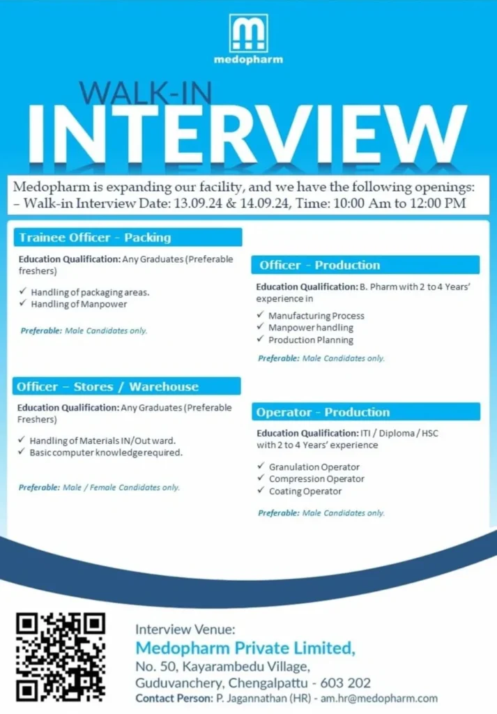 Medopharm Hiring for Freshers & Experienced in Production / Packing / Warehouse / Stores Medopharm Hiring for Freshers & Experienced in Production / Packing / Warehouse / Stores
