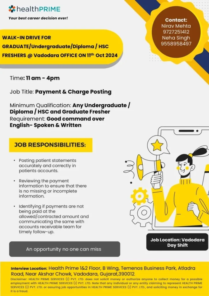Health Prime Hiring for FRESHERS Payment posting / Charge Posting Health Prime Hiring for FRESHERS Payment posting / Charge Posting