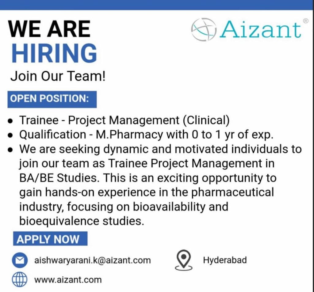 Freshers Needed As Trainee – Project Management (Clinical) In Aizant