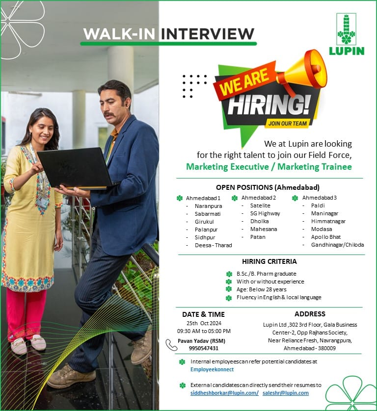 Lupin Hiring FRESHERS for Marketing Executive / Marketing Trainee