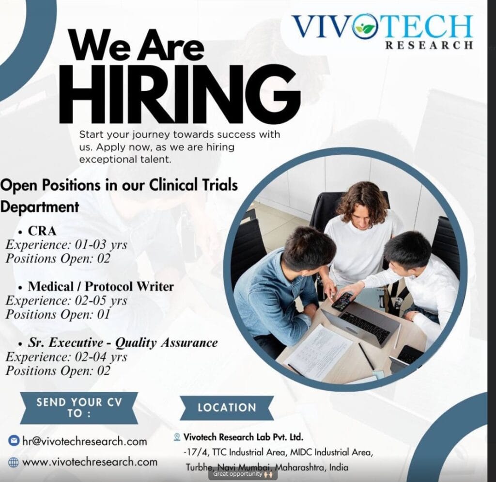 Vivotech Research Hiring Medical Writer and Clinical Research Associate