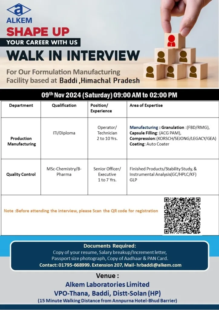 Alkem Laboratories Hiring for Production Manufacturing / Quality Control Alkem Laboratories Hiring for Production Manufacturing / Quality Control
