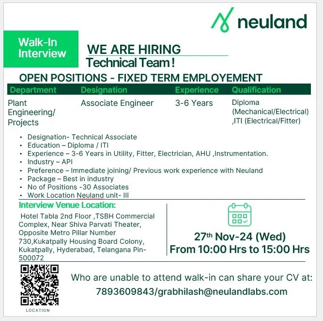 Neuland Laboratories Hiring for Plant Engineering / Projects Neuland Laboratories Hiring for Plant Engineering / Projects