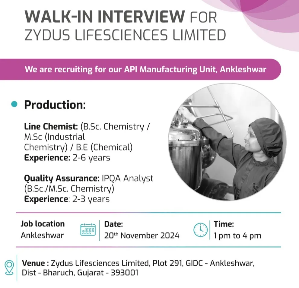 Zydus Lifesciences Hiring for Production / Quality Assurance Zydus Lifesciences Hiring for Production / Quality Assurance