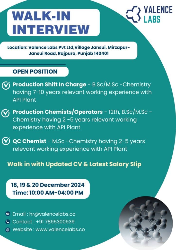 Valence Labs Hiring for Production/ Quality Control Valence Labs Hiring for Production/ Quality Control