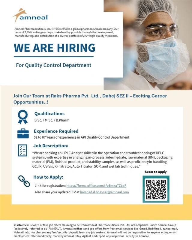 Amneal Pharmaceuticals Hiring for Quality Control Analyst Amneal Pharmaceuticals Hiring for Quality Control Analyst