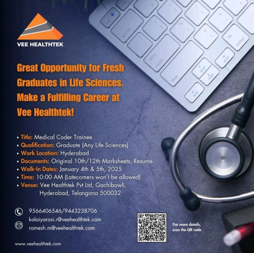  freshers vee healthtek hiring for medical coder trainee
