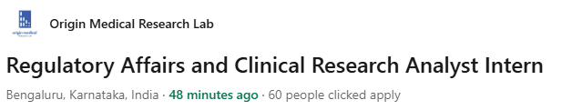 PAID Internship | Regulatory Affairs and Clinical Research Analyst Internship For Freshers at Origin PAID Internship | Regulatory Affairs and Clinical Research Analyst Internship For Freshers at Origin