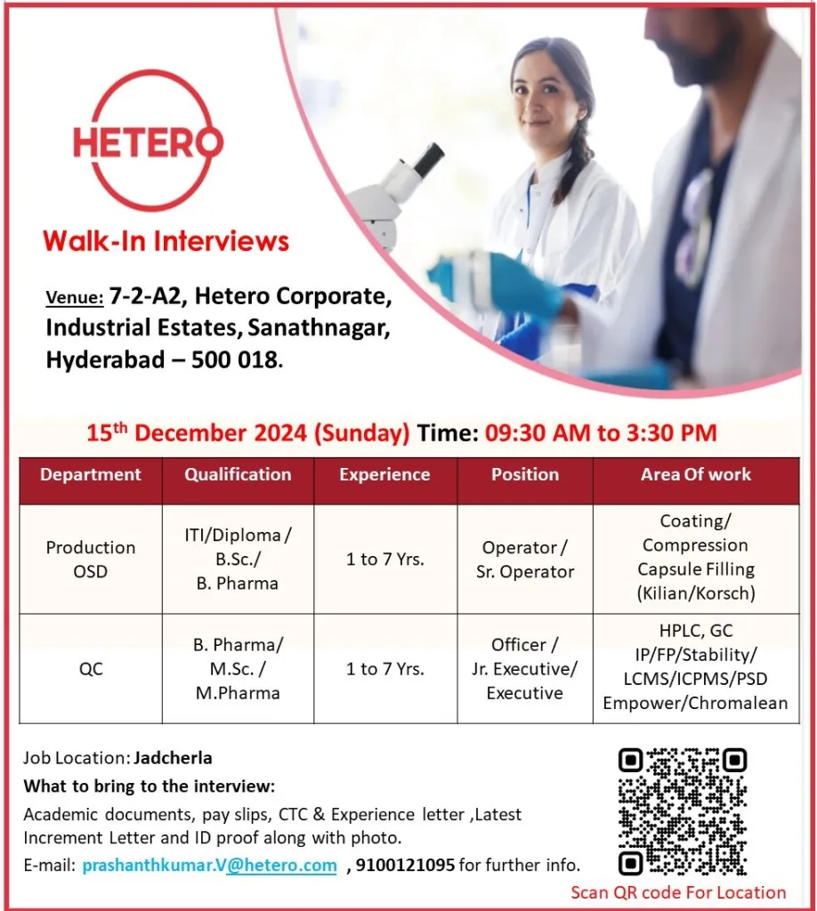 HETERO Hiring for Production, QA, QC, Microbiology HETERO Hiring for Production, QA, QC, Microbiology
