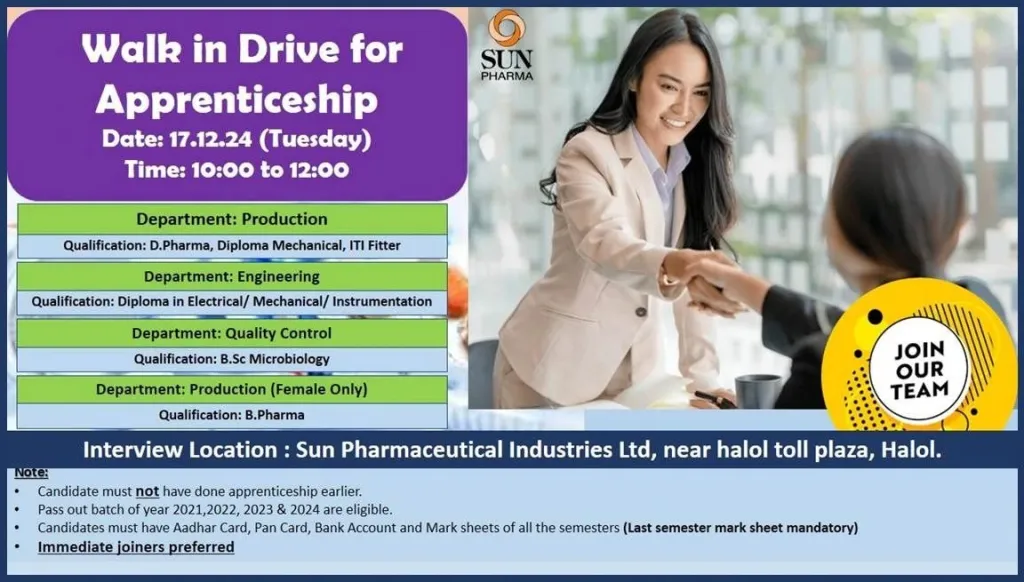 Sun Pharmaceutical Hiring for Production/ Engineering/ Quality Control Sun Pharmaceutical Hiring for Production/ Engineering/ Quality Control