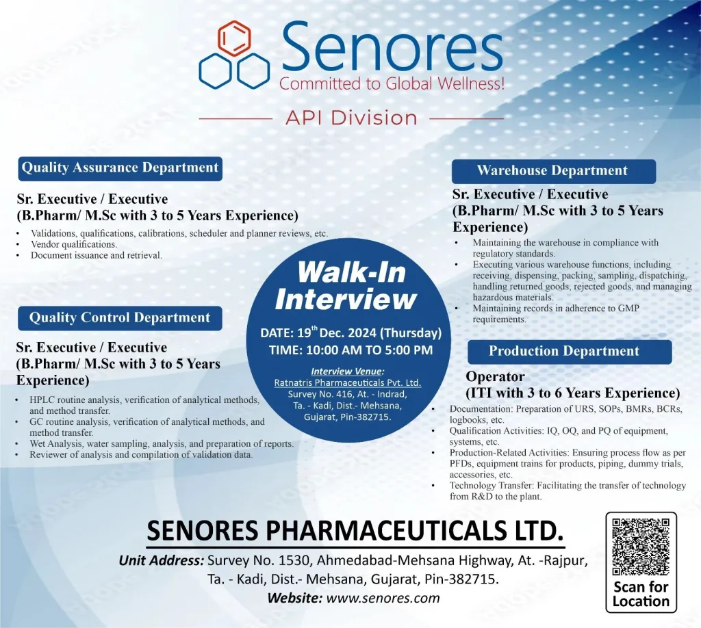 Senores Pharmaceuticals Hiring for QA / QC / Production / Warehouse Senores Pharmaceuticals Hiring for QA / QC / Production / Warehouse