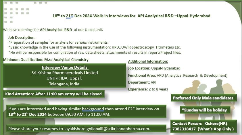 Sri Krishna Pharmaceuticals Hiring for API Analytical R&D Sri Krishna Pharmaceuticals Hiring for API Analytical R&D
