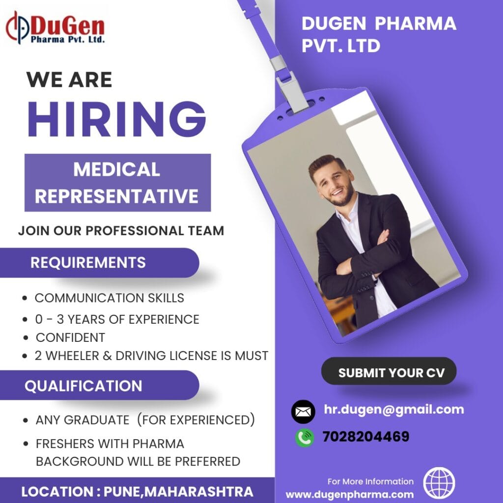 Dugen Pharma Hiring Freshers As Medical Representative in Pune | 18 - 25 k Per Month Dugen Pharma Hiring Freshers As Medical Representative in Pune | 18 - 25 k Per Month