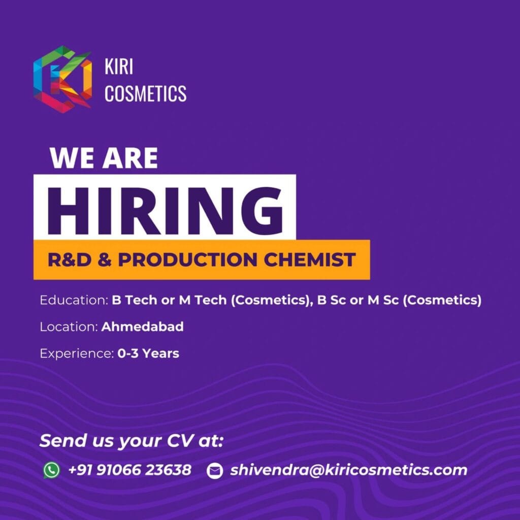 Kiri Cosmetics Hiring for R&D and Production Chemist Kiri Cosmetics Hiring for R&D and Production Chemist
