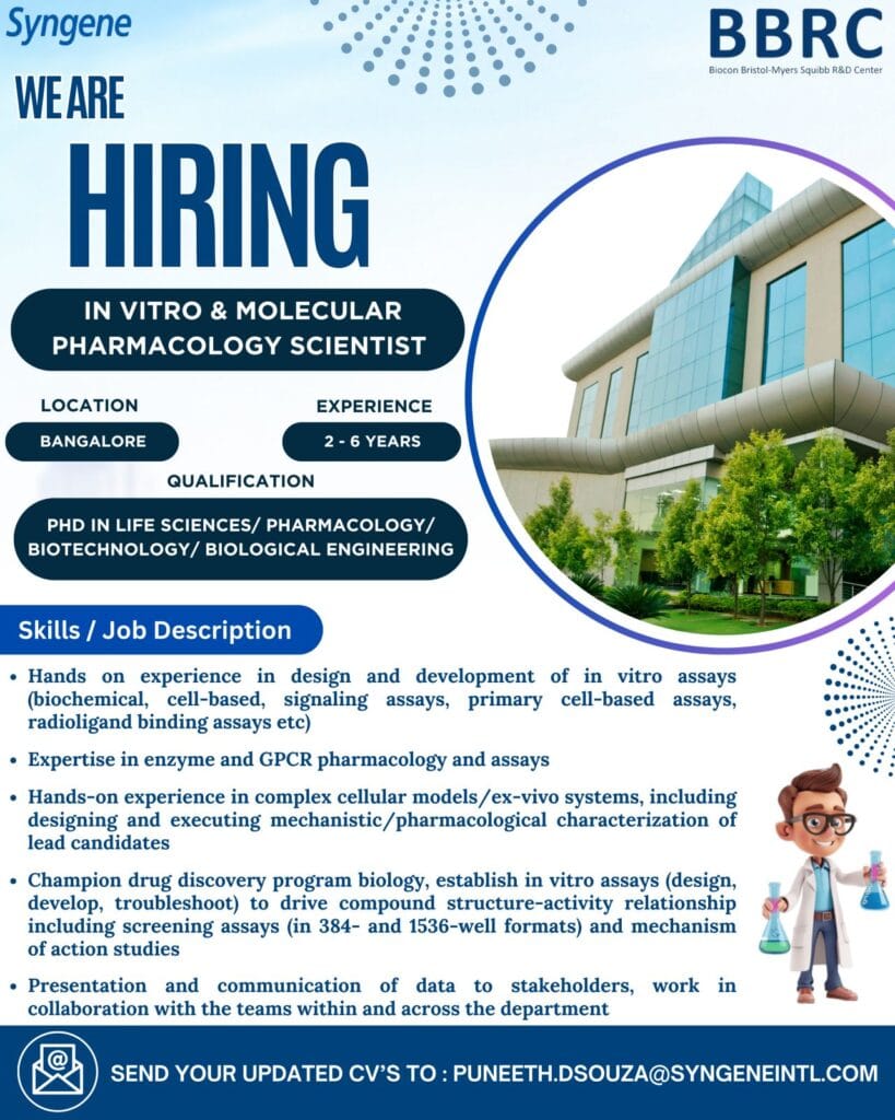 In Vitro & Molecular Pharmacology Scientist at Syngene BBRC In Vitro & Molecular Pharmacology Scientist at Syngene BBRC