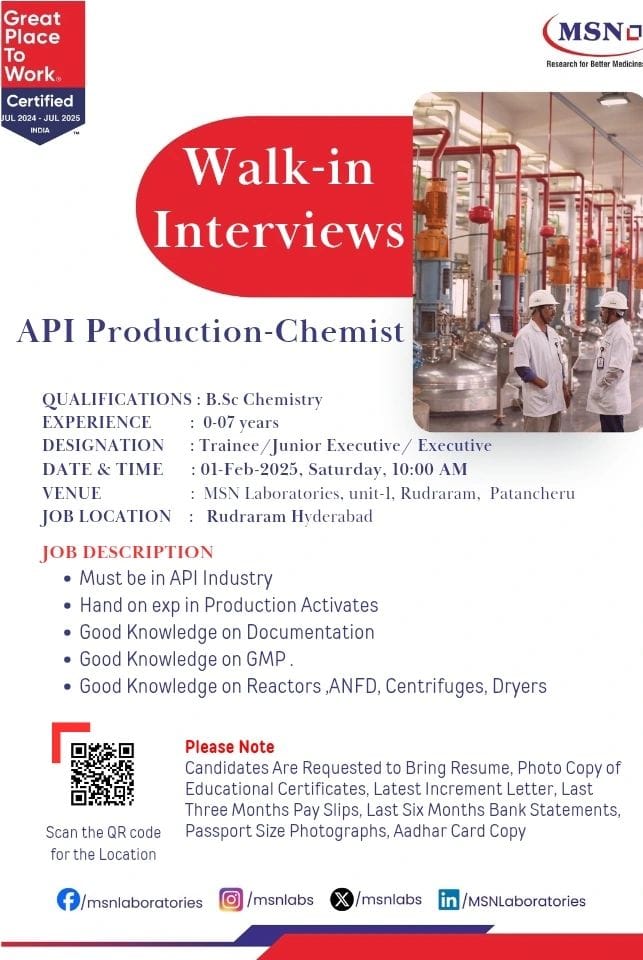 Career Opportunities for Microbiology/ Quality Control/ Production at MSN Laboratories Career Opportunities for Microbiology/ Quality Control/ Production at MSN Laboratories