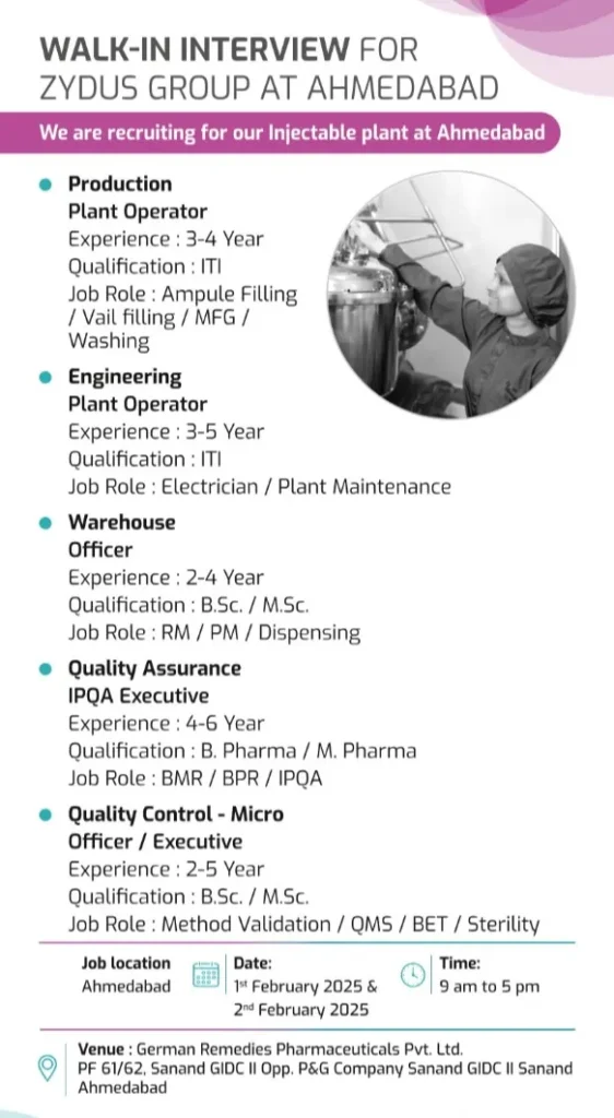 German Remedies (Zydus Group) Hiring for QA / QC / Production / Warehouse / Engineering German Remedies (Zydus Group) Hiring for QA / QC / Production / Warehouse / Engineering