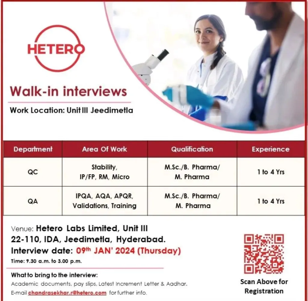Hetero Labs Hiring for Quality Control/ Quality Assurance Hetero Labs Hiring for Quality Control/ Quality Assurance