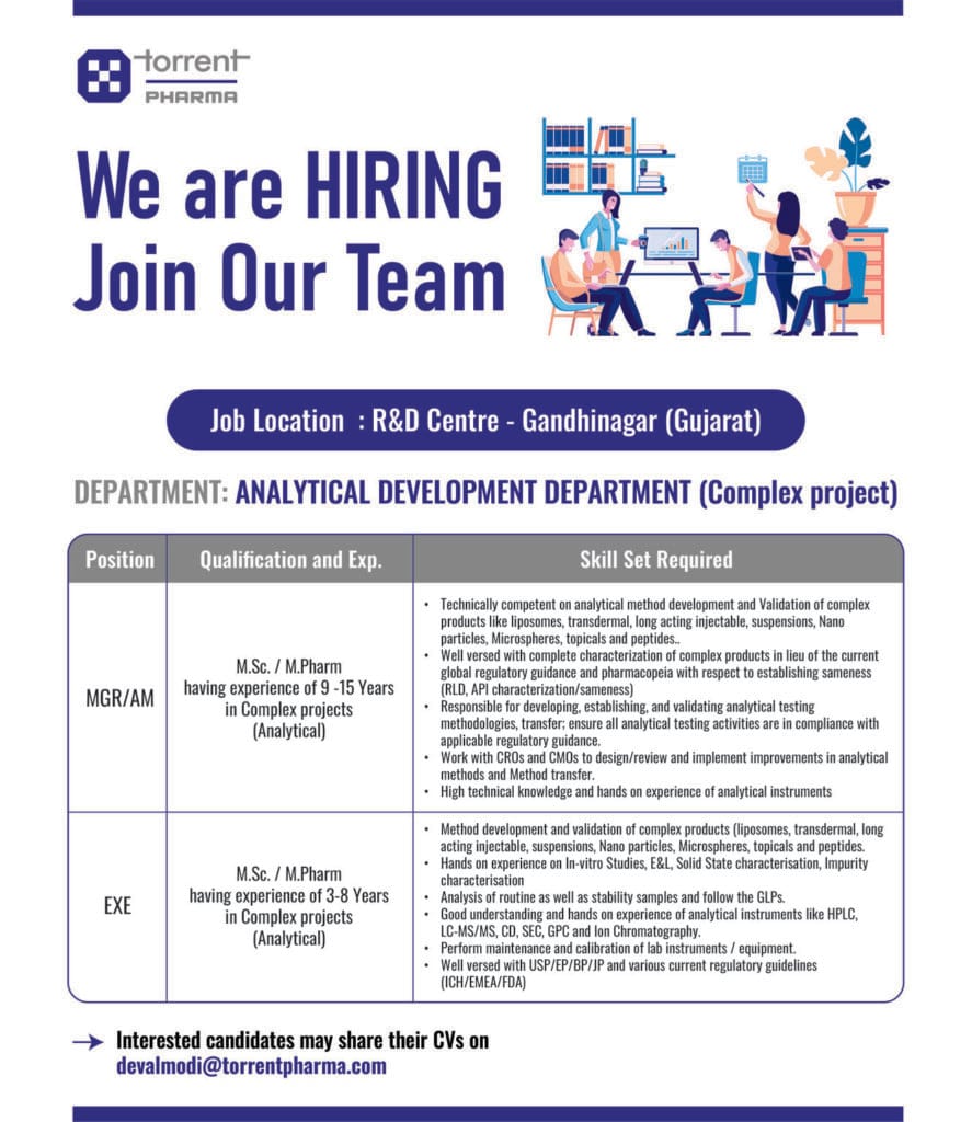 Torrent Pharma Hiring for Analytical Development Team Torrent Pharma Hiring for Analytical Development Team