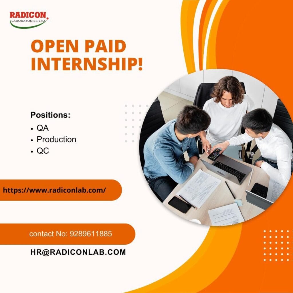 Radicon Laboratories Hiring for Paid Internship - QA/ QC/ Production Radicon Laboratories Hiring for Paid Internship - QA/ QC/ Production