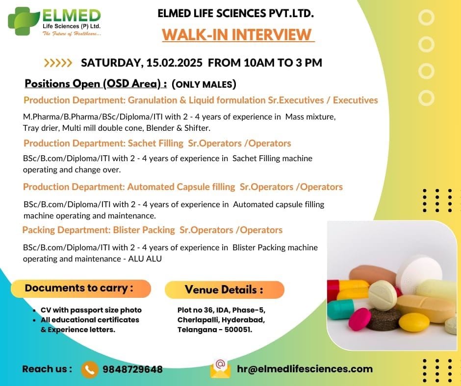 ELMED Life Sciences Hiring for Production / Packing ELMED Life Sciences Hiring for Production / Packing