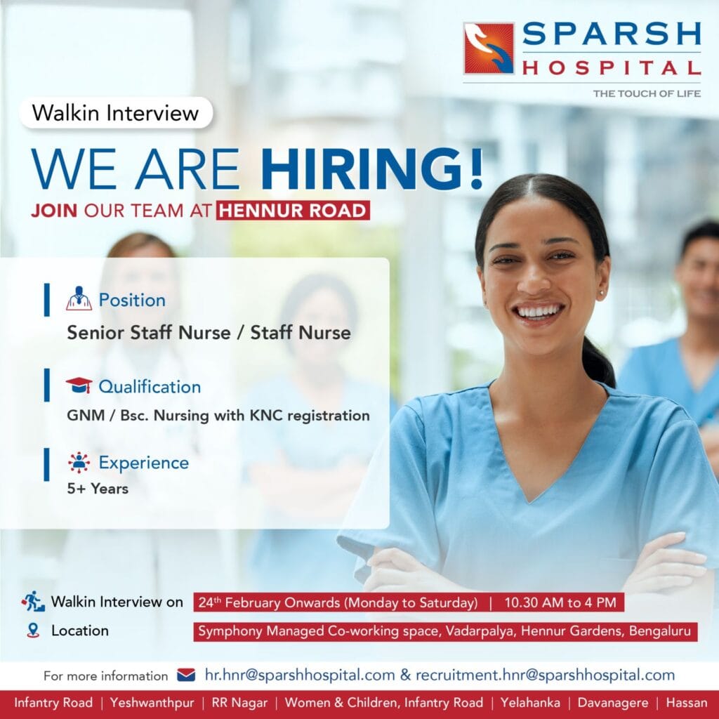SPARSH Hospital Hiring for Senior Staff Nurse / Staff Nurse SPARSH Hospital Hiring for Senior Staff Nurse / Staff Nurse