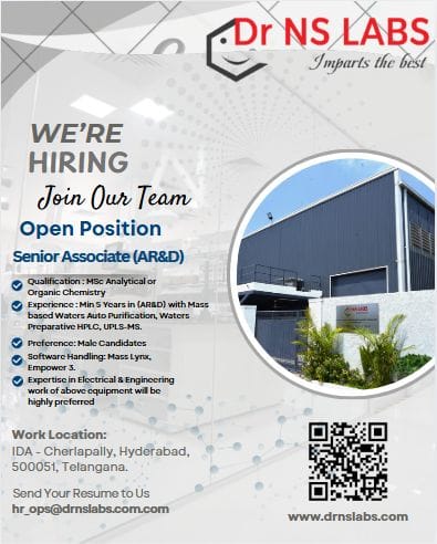 Dr NS Labs Hiring for Senior Associate (AR&D) Dr NS Labs Hiring for Senior Associate (AR&D)