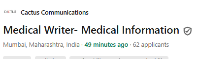 Medical Writer - Medical Information at Cactus Communications Medical Writer - Medical Information at Cactus Communications