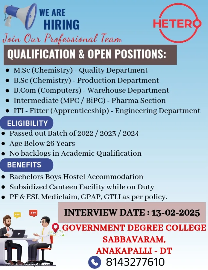Hetero Labs Hiring FRESHERS for QA / QC / Production / Warehouse / Engineering Hetero Labs Hiring FRESHERS for QA / QC / Production / Warehouse / Engineering