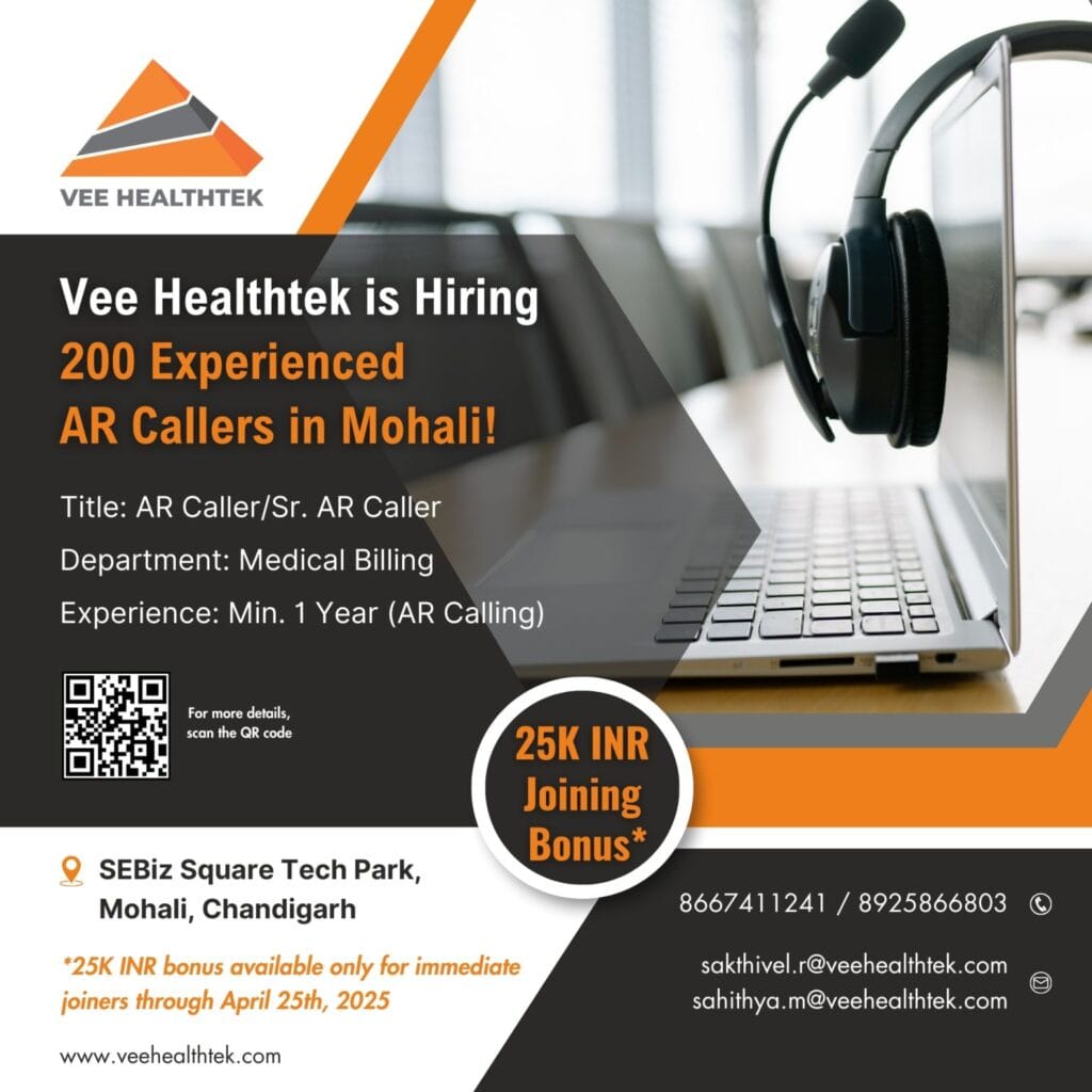 Vee Healthtek Hiring for Medical Billing in Mohali Vee Healthtek Hiring for Medical Billing in Mohali