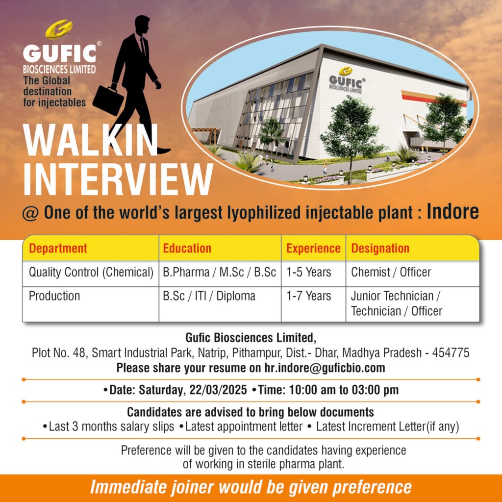 GUFIC Biosciences Hiring for Quality Control/ Production GUFIC Biosciences Hiring for Quality Control/ Production