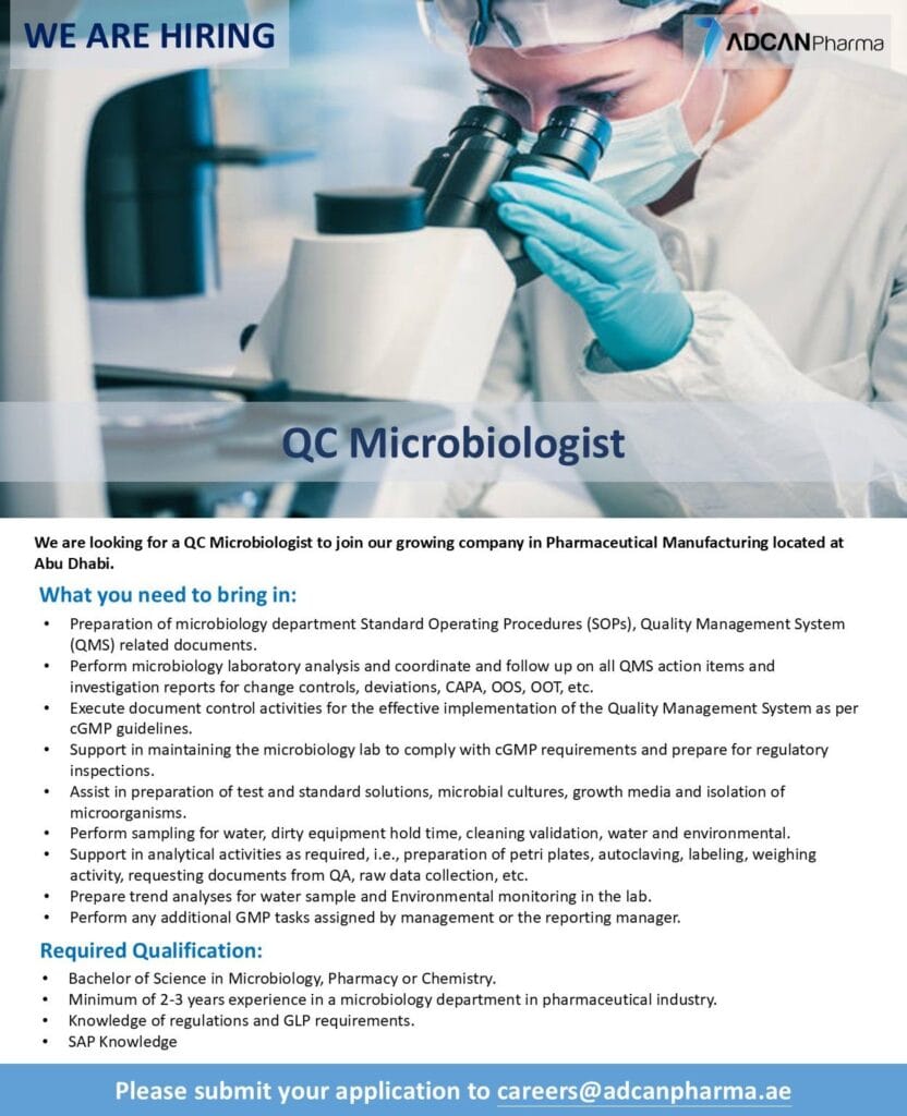 ADCAN Pharma Hiring for QC Microbiologist - B.Sc ADCAN Pharma Hiring for QC Microbiologist - B.Sc