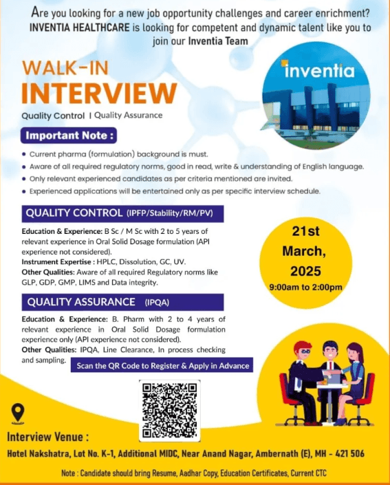 Inventia Healthcare Hiring Quality Control & Quality Assurance Inventia Healthcare Hiring Quality Control & Quality Assurance